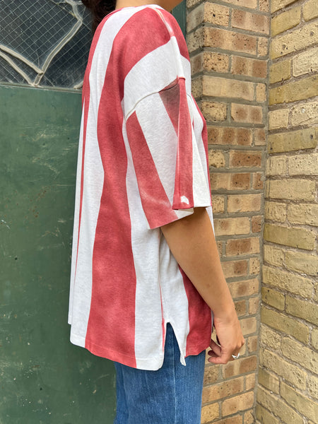 Vintage 1970's - 80's Hand Painted Red and White Striped T-Shirt