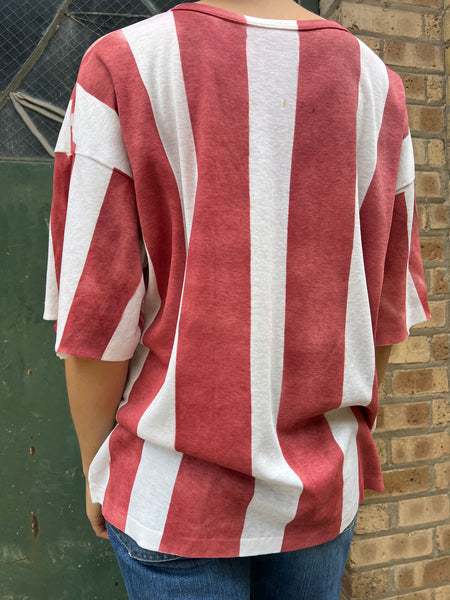 Vintage 1970's - 80's Hand Painted Red and White Striped T-Shirt