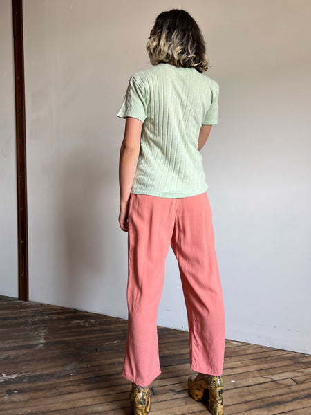 Vintage 1950's Mint Green Hanes Ribbed T-Shirt