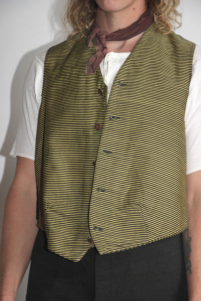 Early Vintage Striped Wool Yellow and Black Vest with Buckle Back