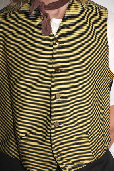 Early Vintage Striped Wool Yellow and Black Vest with Buckle Back