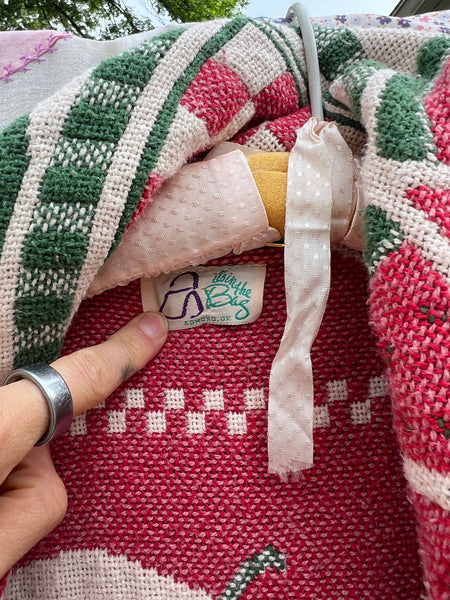 Vintage 1980's Watermelon Print Blanket Coat Cotton Fringe