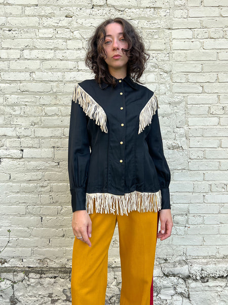 Vintage 1940's Gabardine Fringe Pearl Snap Ranch Wear Shirt