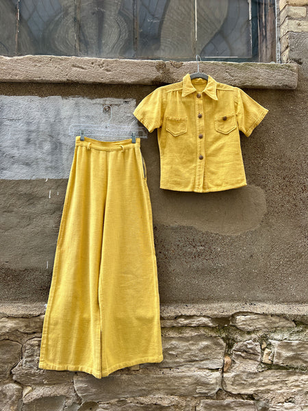 Vintage 1930's - Early 1940's Yellow Sportswear Set, Wooden Buttons
