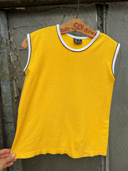 Vintage 1960's - 1970's Yellow Combed Cotton Tank Top