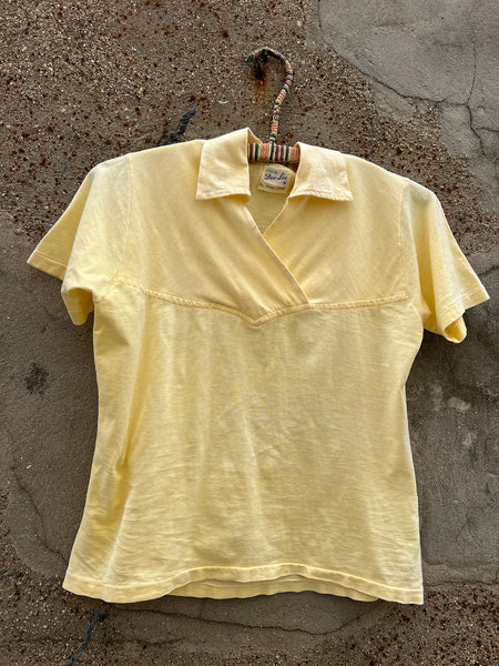 Vintage 1940's - Early 1950's Women's Yellow Cotton Collared Shirt