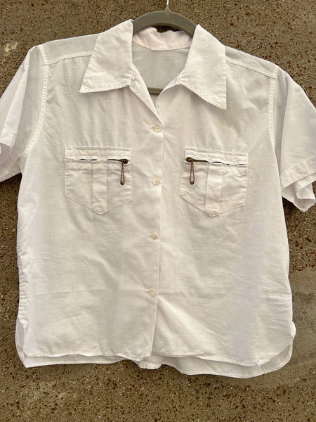 Vintage 1930's Women's Cotton Blouse with Zippered Pockets