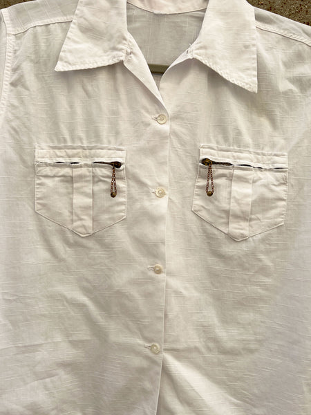 Vintage 1930's Women's Cotton Blouse with Zippered Pockets