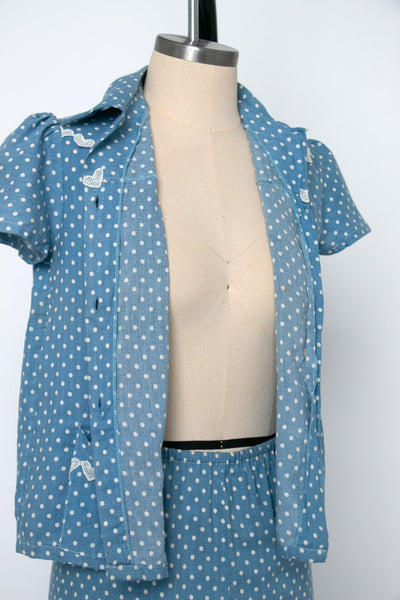 Vintage 1930's Polka Dot Two Piece Pajama Set