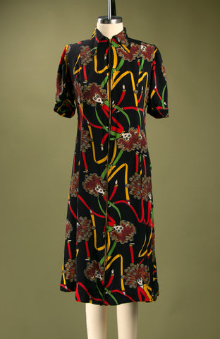 Vintage 1930's - 40's Wild Lady Novelty Print Dress