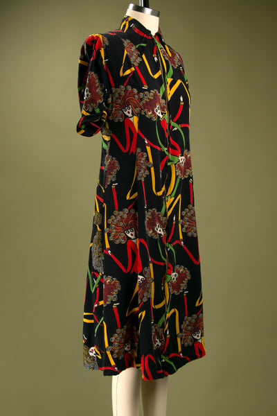 Vintage 1930's - 40's Wild Lady Novelty Print Dress