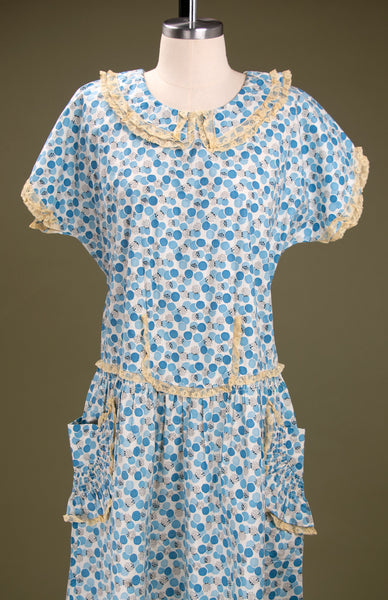 Early Vintage 1920's Blueberry Print Deadstock Cotton Dress