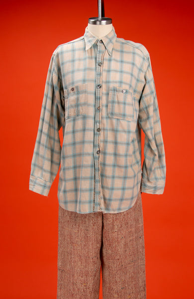 Antique Early Vintage 1920's - 30's Flannel Button Down Shirt