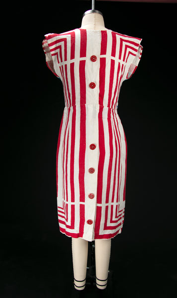 Vintage 1930's Linen Red White & Blue Tablecloth Dress