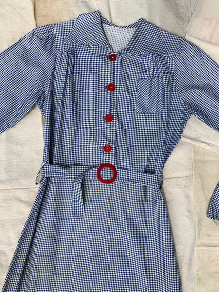 Vintage 1930's Blue Check Dress with Red Buttons
