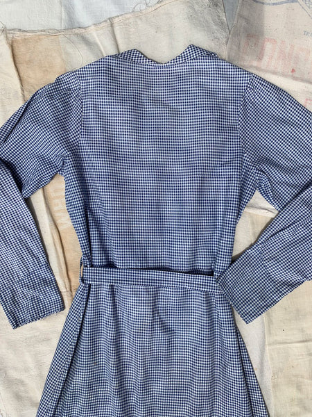 Vintage 1930's Blue Check Dress with Red Buttons