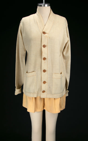 Vintage 1930's 1940's Cream Wool Athletic Cardigan / Sportswear, Knitwear