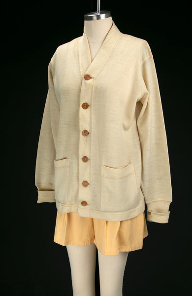 Vintage 1930's 1940's Cream Wool Athletic Cardigan / Sportswear, Knitwear