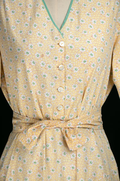 Vintage Late 1920's - Early 1930's Yellow Floral Farm Dress