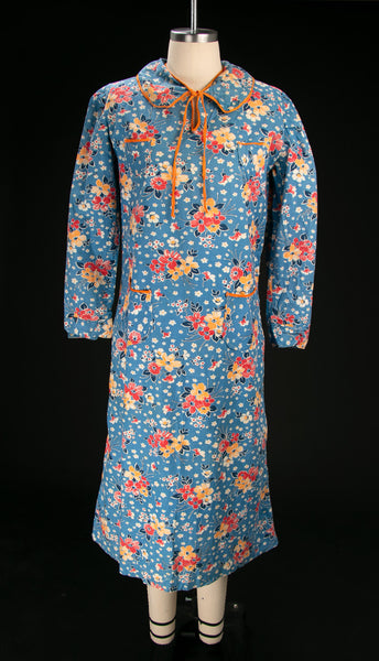 Vintage 1930's Floral Cotton Long Sleeved Day Dress, 30's Depression Era, Frock