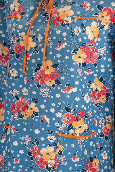 Vintage 1930's Floral Cotton Long Sleeved Day Dress, 30's Depression Era, Frock