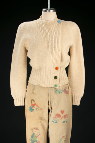 Vintage 1930's Cream Knit with Colored Buttons