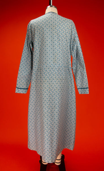 Vintage 1930's Long Sleeved Deco Dress in Blue, 30's Cotton Frock