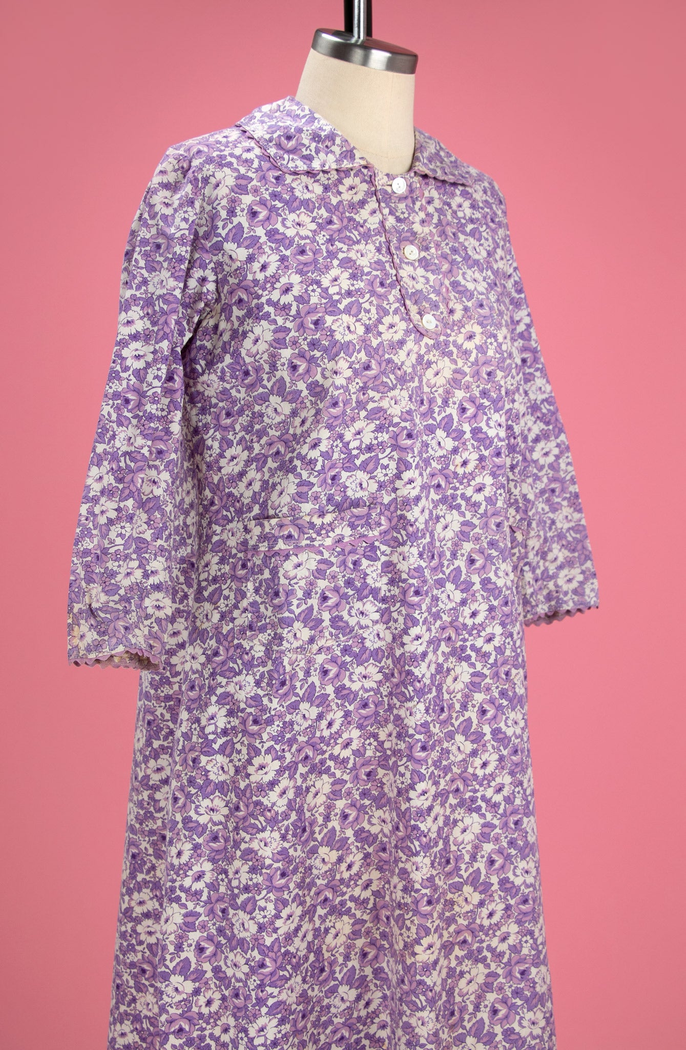 Vintage 1930's Purple Floral Feedsack Dress with Three Buttons