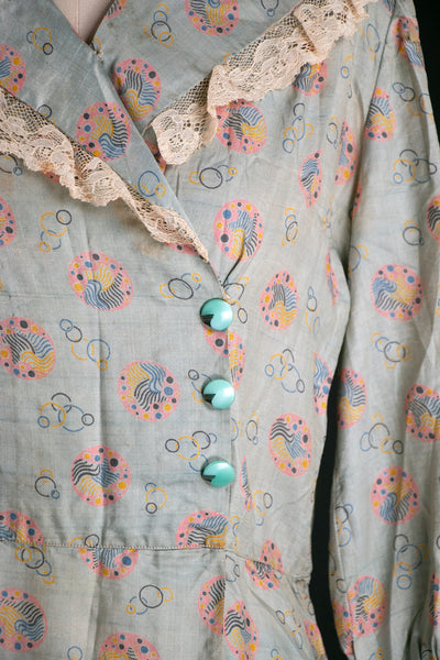 Vintage 1930's Deco Silk Bubble Print Dress