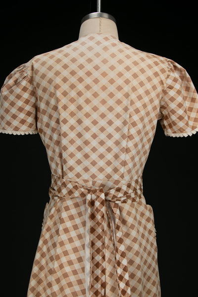 Vintage 1940's Brown & White Cotton Check Dress