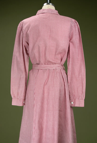 Vintage 1940's Burgundy Check Print Long Sleeved Dress