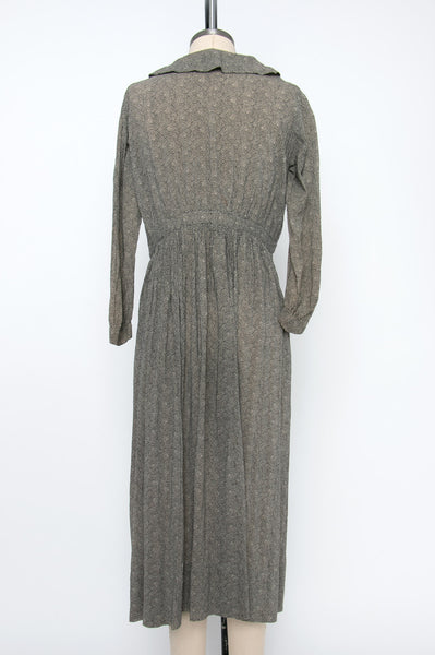 Antique 1910's Grey and White Op Art Swirl Print Dress in Raw Silk