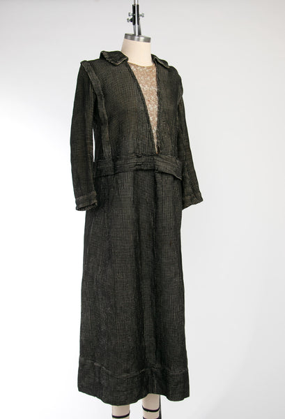 Antique 1910's Black Knit Textured Dress, Waffled, Edwardian, Teens