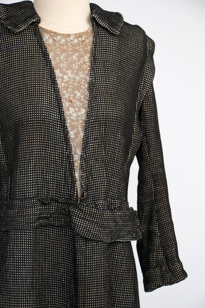 Antique 1910's Black Knit Textured Dress, Waffled, Edwardian, Teens