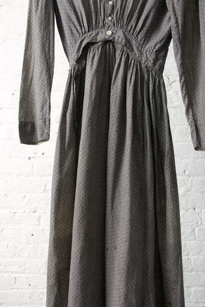 Antique 1900's Grey Calico Dress Long Sleeve Floor Length