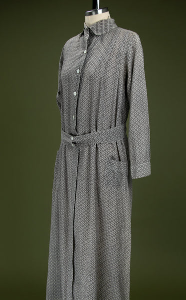 Antique 1920's Grey Calico Floor Length Dress