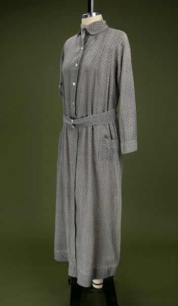 Antique 1920's Grey Calico Floor Length Dress