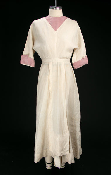 Antique Edwardian Era Cream Colored Linen Dress