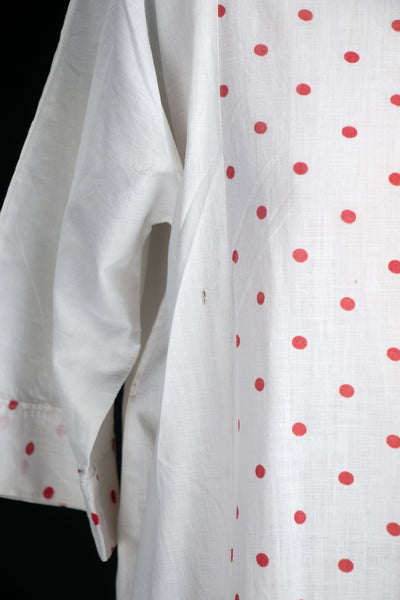 Antique 1910's - 20's White & Red Polka Dot Cotton Dress