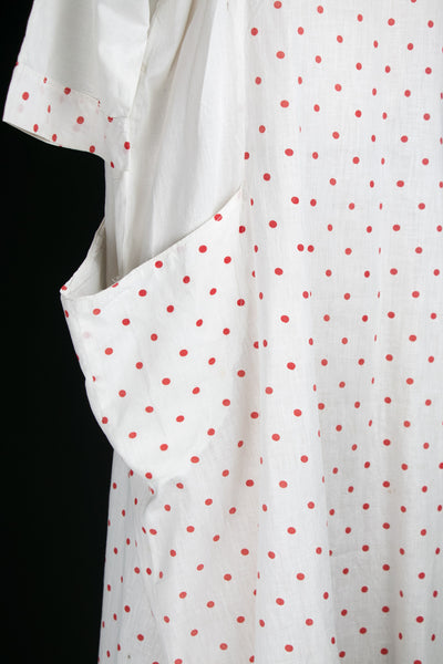 Antique 1910's - 20's White & Red Polka Dot Cotton Dress