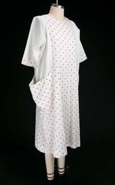 Antique 1910's - 20's White & Red Polka Dot Cotton Dress