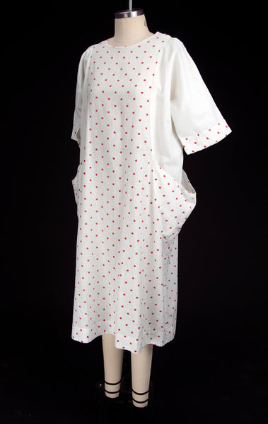 Antique 1910's - 20's White & Red Polka Dot Cotton Dress