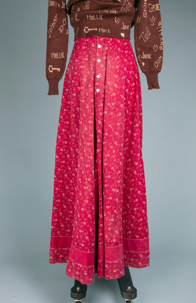 Antique 1880's Red Calico Floor Length Prairie Skirt