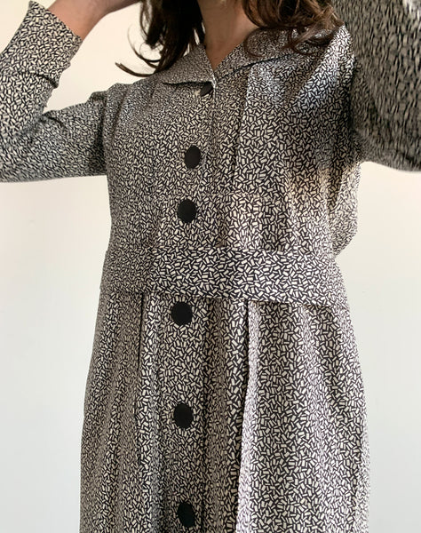 Vintage 1930's Black and White Cotton Dress
