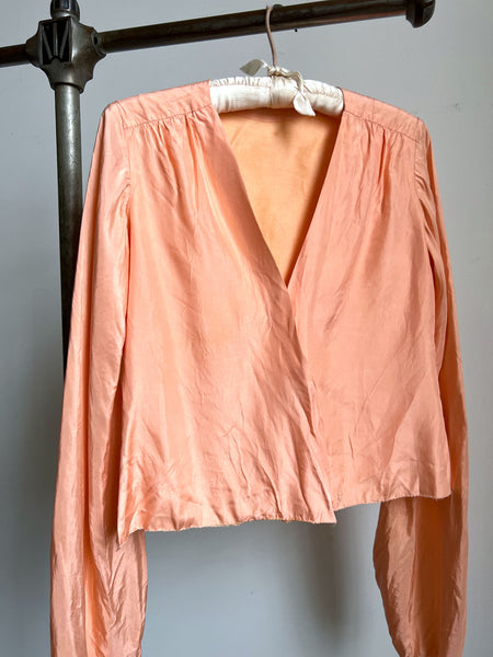Vintage 1930's Peachy Pink Silk Jacket, Blouse, Women's 30's