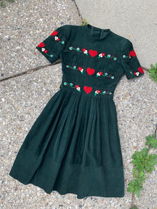 1930's- 40's Corduroy and Hearts Dress