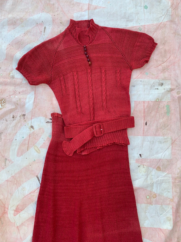 1930's Cranberry Knit Set
