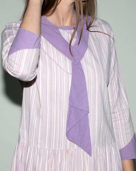Early Vintage 1920's - 1930's Purple Striped Cotton Day Dress, Long Sleeved, Women's 20's - 30's