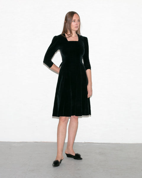 Vintage Early 1940's Fashion Originators Guild Black Velvet Dress, 40's Bell Zipper, Holiday Dress