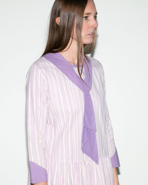 Early Vintage 1920's - 1930's Purple Striped Cotton Day Dress, Long Sleeved, Women's 20's - 30's